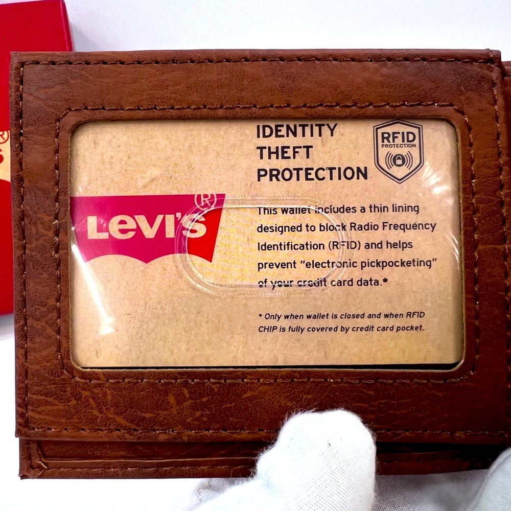 LEVI'S, MENS BROWN SINGLE FOLD MEN'S WALLET, RFID PROTECTION - Picture 6 of 12